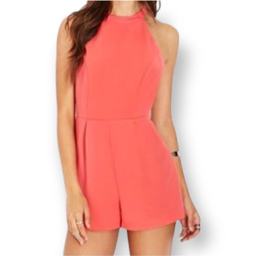FOREVER 21 BACKLESS CORAL ROMPER  SZ.S EUC